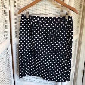 J Crew Factory sateen navy white dot pencil skirt